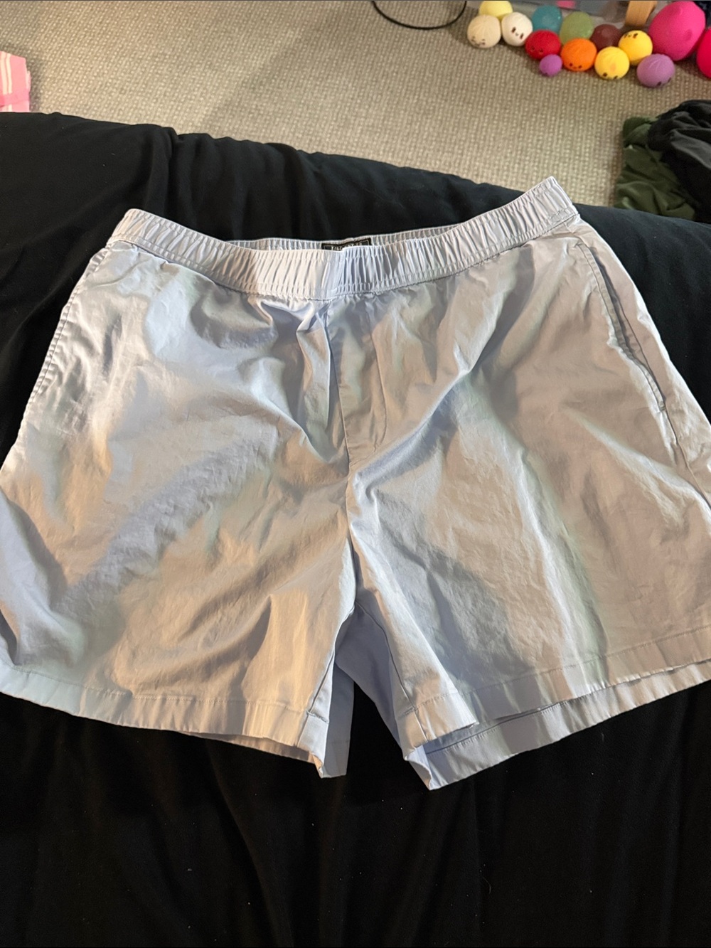 Light Blue Elastic Waist Casual Shorts